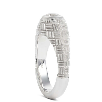 Gents Fluted Shank Diamond Ring, 18K White Gold