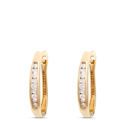 Hinged Hoop Diamond Earrings, 14K Yellow Gold