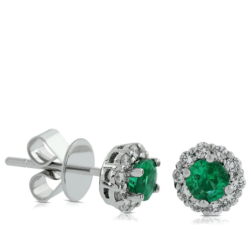Emerald & Diamond Earrings 14K image number 0