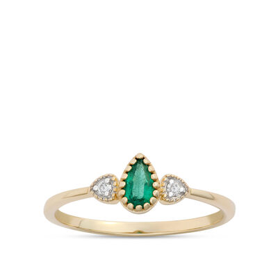 Pear Shaped Emerald Ring, 14K Yellow Gold