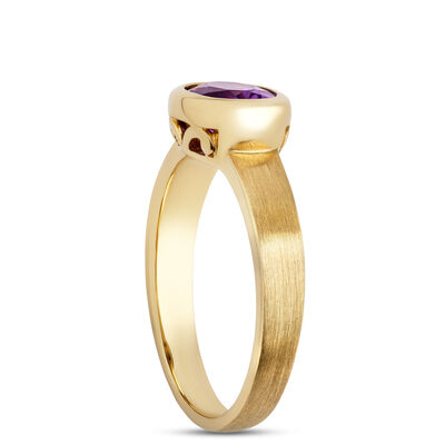 Oval Amethyst Ring in Bezel Setting, 14K Yellow Gold