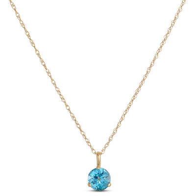 Classic Blue Topaz Three-Prong Pendant Necklace, 14K Yellow Gold