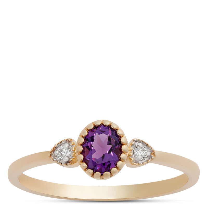 Oval Cut Amethyst and Diamond Ring, 14K Yellow Gold image number 0