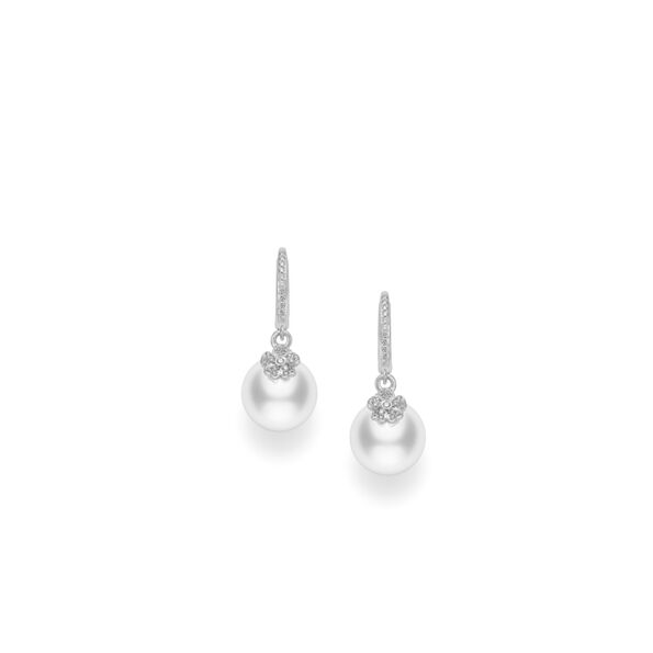 Mikimoto Cherry Blossom Collection South Sea Cultured Pearl Earrings in 18K White Gold with Diamond