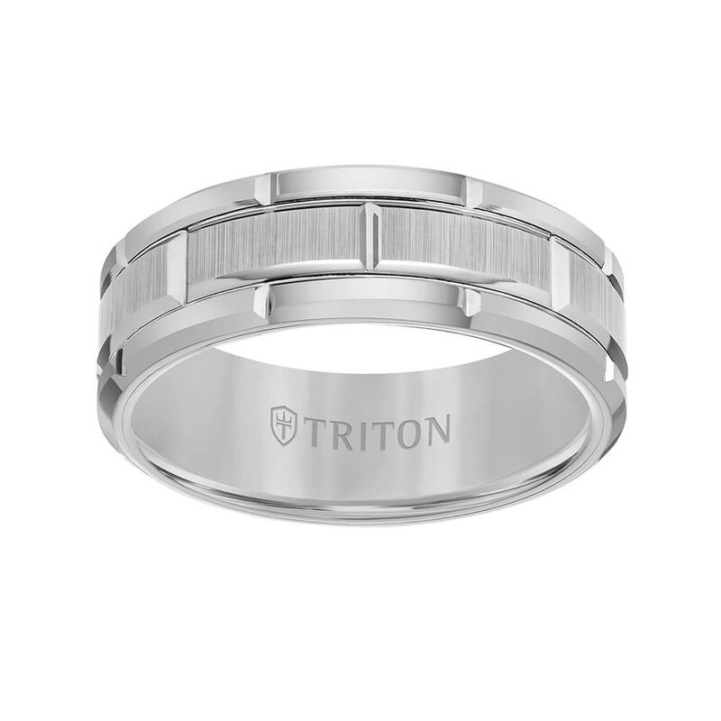 TRITON Contemporary Comfort Fit Satin Finish Brick Pattern Band in Grey Tungsten, 8 mm&nbsp; image number 2