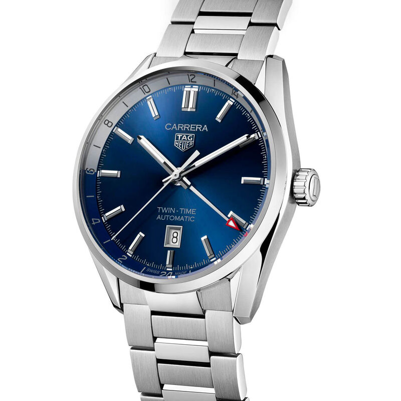 TAG Heuer Carrera Calibre 7 Twin Time Auto Blue Steel Watch, 41mm image number 2
