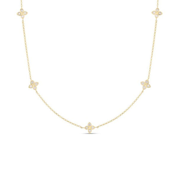 Roberto Coin Love By The Inch 5 Station Flower Necklace, 18K Yellow Gold