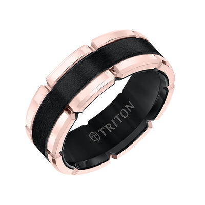 TRITON Contemporary Comfort Fit Flat Brush Finish Rose Link Edge Band in Black Tungsten, 8 mm&nbsp;