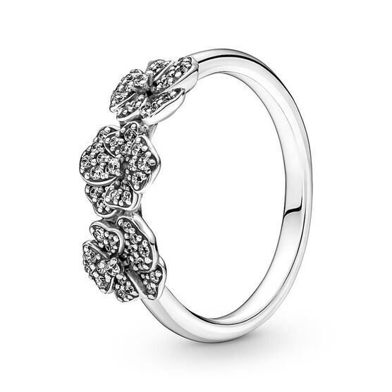 Pandora Triple Pansy Flower Enamel & CZ Ring