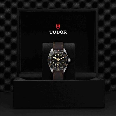 TUDOR Black Bay Fifty-Eight Watch Black Dial Brown Leather Strap, 39mm