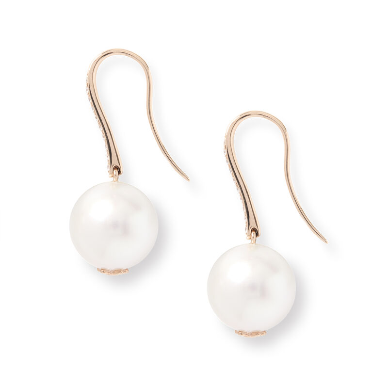 Pearl and Diamond Dangle Earrings, 14K Rose Gold image number 2