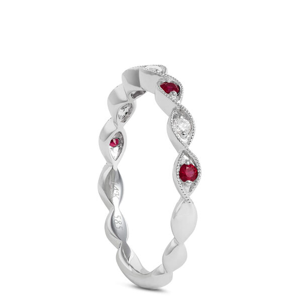 Diamond and Ruby Ring, 14K White Gold