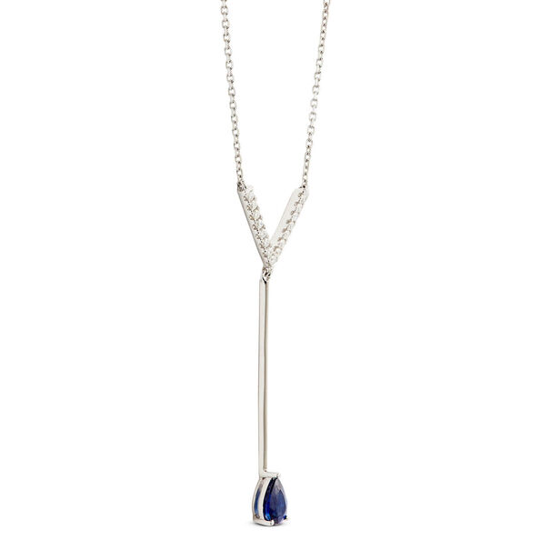 Pear Sapphire & Diamond "Y" Drop Necklace 14K