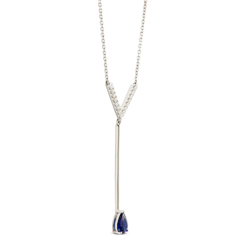 Pear Sapphire & Diamond "Y" Drop Necklace 14K image number 1