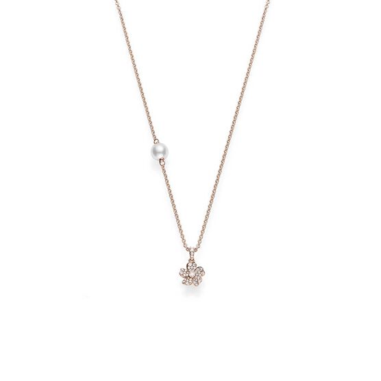 Rose Gold Mikimoto Akoya Cultured Pearl & Diamond Cherry Blossom Necklace 18K