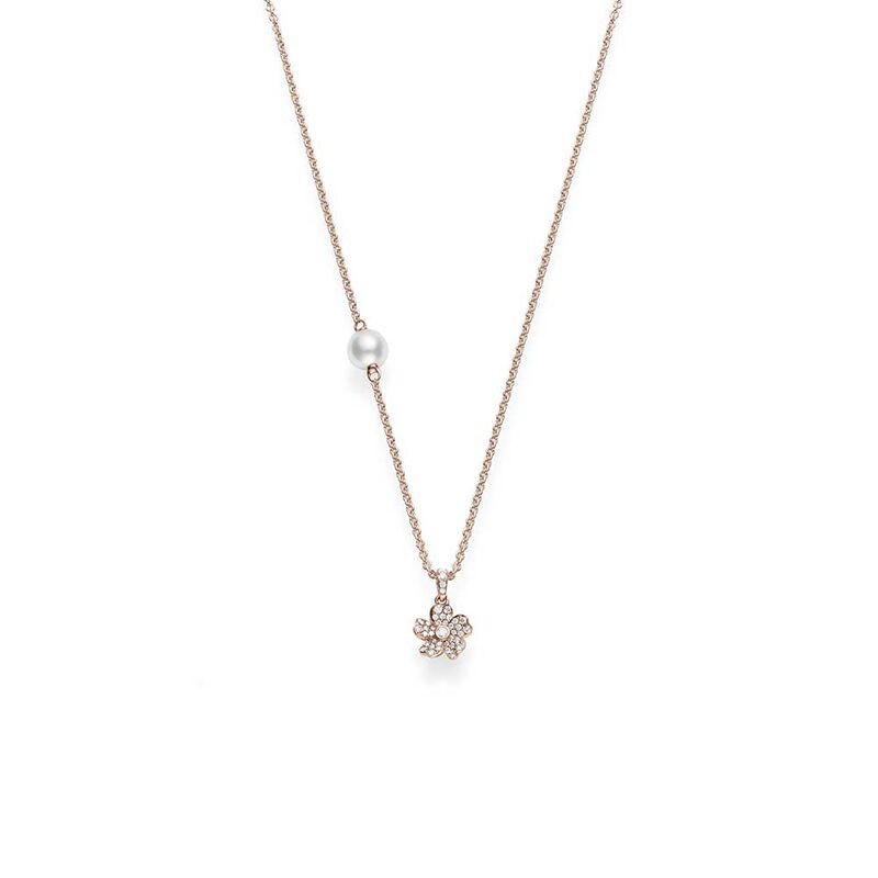 Rose Gold Mikimoto Akoya Cultured Pearl & Diamond Cherry Blossom Necklace 18K image number 0