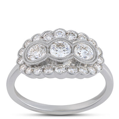 Diamond Halo Ring, 14K White Gold Size 7