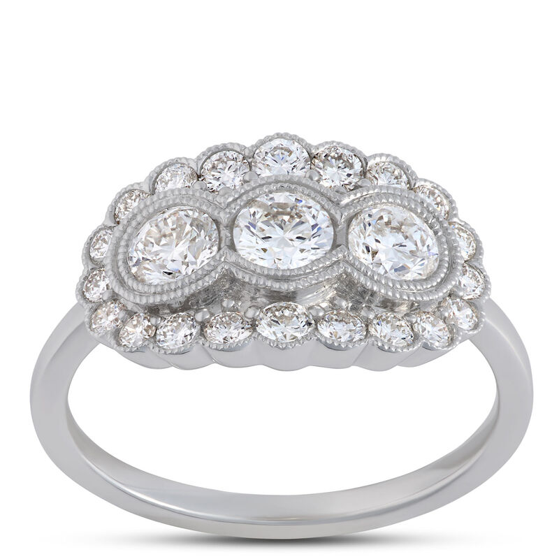 Diamond Halo Ring, 14K White Gold Size 7 image number 0