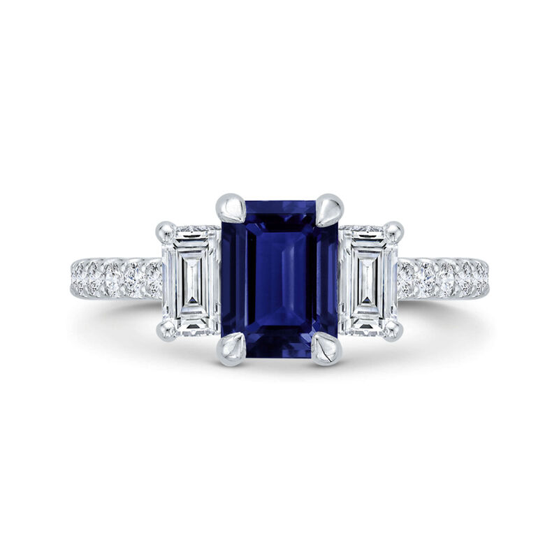 Bella Ponte 3-Stone Emerald Cut Sapphire and Diamond Engagement Ring, 14K White Gold image number 0