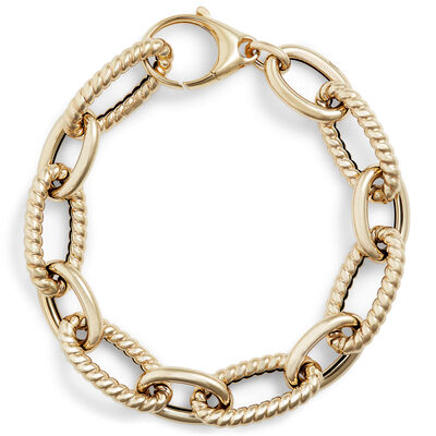 Toscano Oval and Twisted Link Bracelet, 14K Yellow Gold
