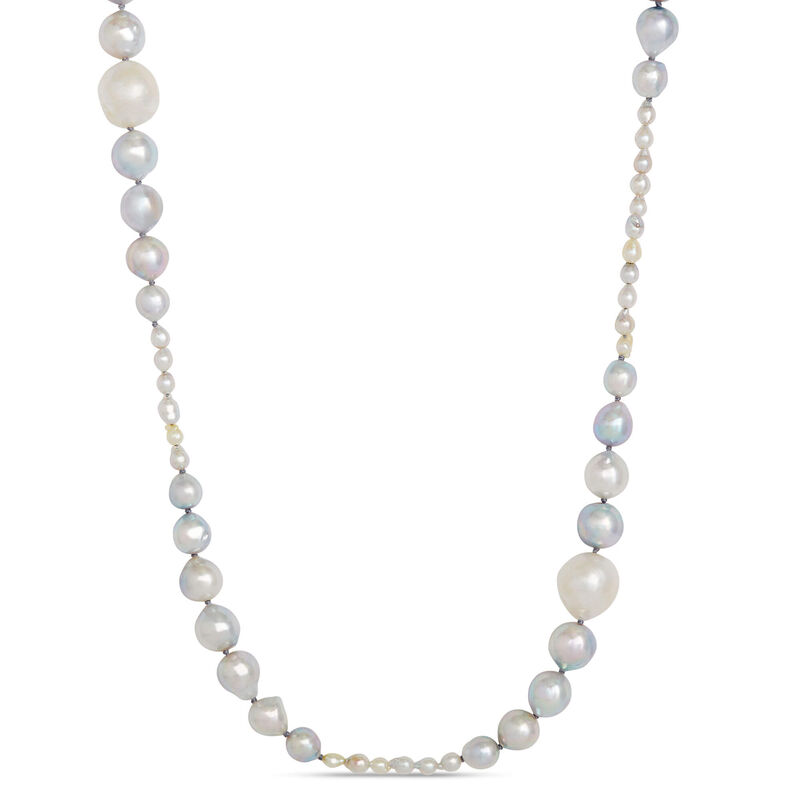 Graduated Cultured Gray & White Baroque Pearl Strand in Silver, 35" image number 1