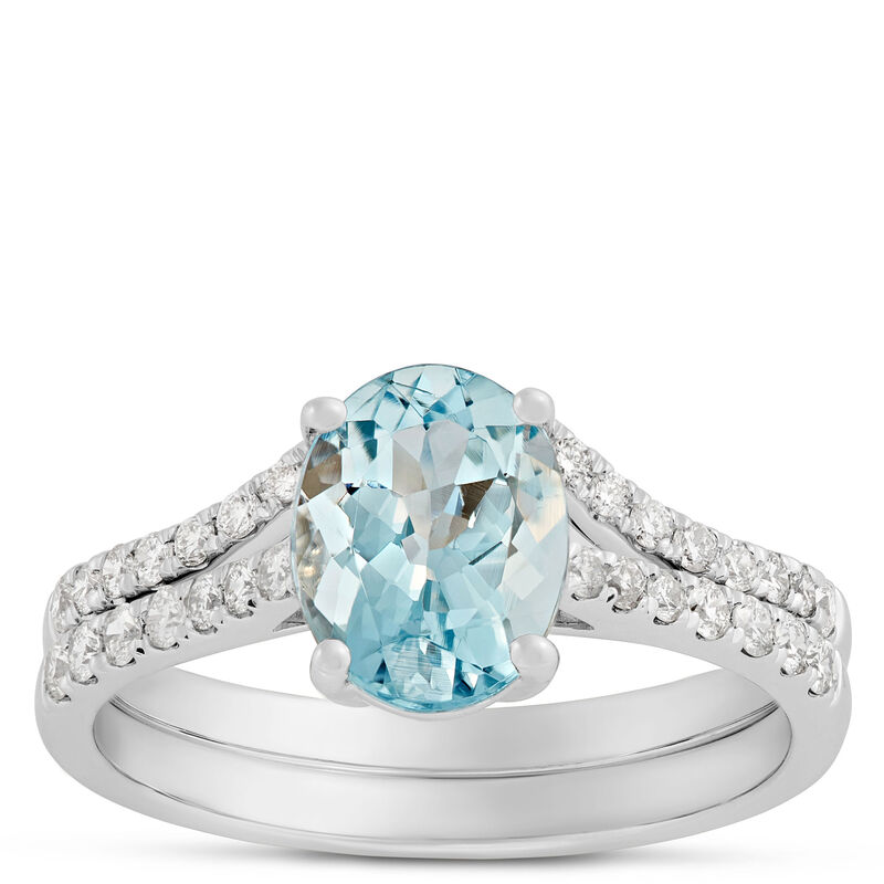 Oval Aquamarine and Diamond Ring, 14K White Gold image number 0