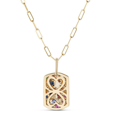Confetti Sapphire and Tsavorite Dogtag Pendant, 14K Yellow Gold