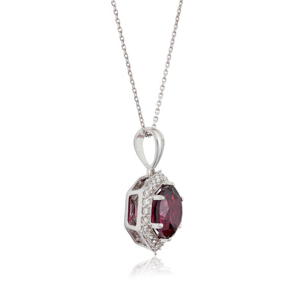 Purple Garnet & Diamond Hexagon Halo Necklace, 14K White Gold