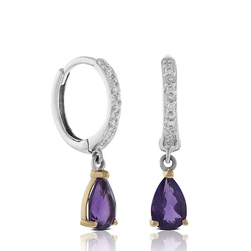 Rose Gold Two-Tone Pear-Shaped Amethyst & Diamond Earrings 14K image number 1