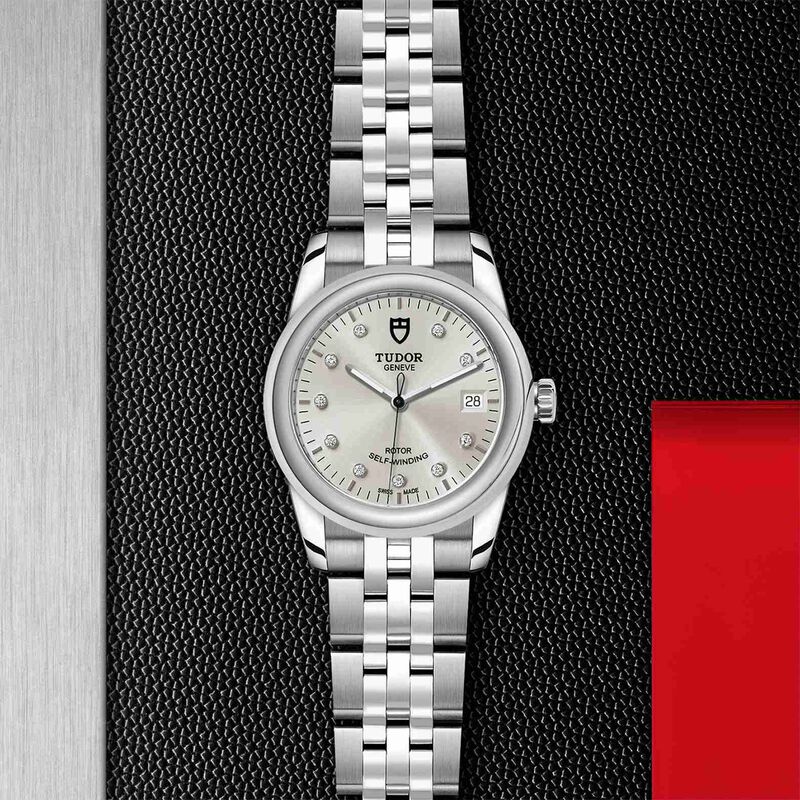 TUDOR Glamour Date Watch Silver Dial Steel Bracelet, 36mm image number 3