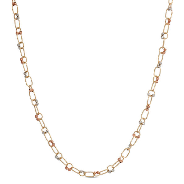 18-Inch Oval Link Diamond Cut Neck Chain, 14K White and Yellow Gold