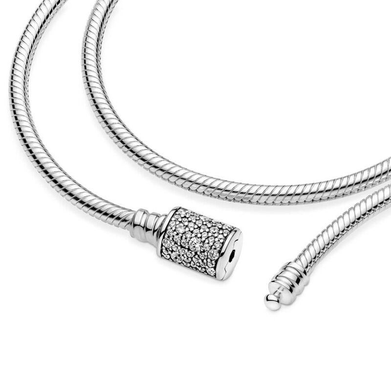 Pandora Moments Double Wrap CZ Barrel Clasp Snake Chain Bracelet image number 3