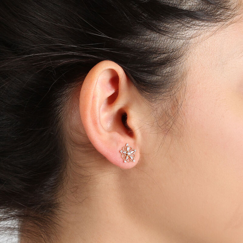 Rose Gold Floral Diamond Earrings 14K image number 1