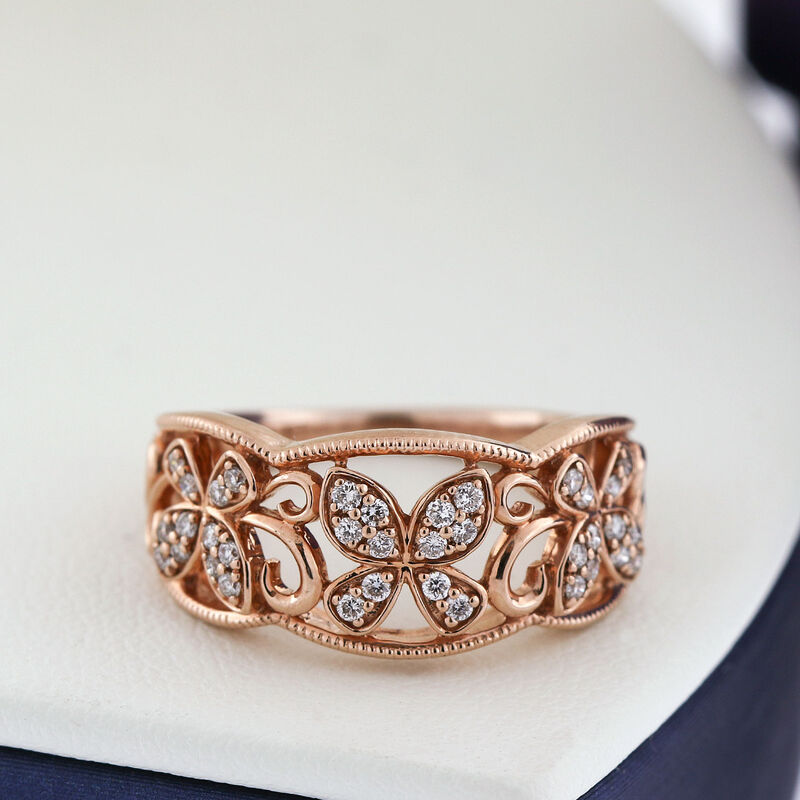 Rose Gold Butterfly Diamond Band 14K image number 4
