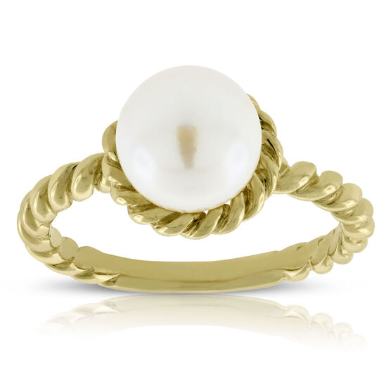 Cultured Freshwater Button Pearl Rope Ring 14K