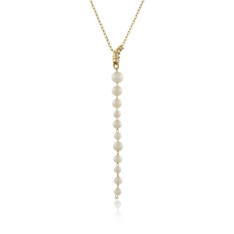 Graduated Cultured Akoya Pearl & Diamond Necklace 14K image number 2