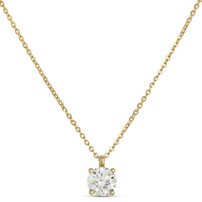 Classic Round Diamond Pendant, &frac12; Carat Total Weight, 14K Yellow Gold
