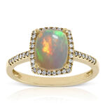 Cushion Shaped Opal & Diamond Ring 14K