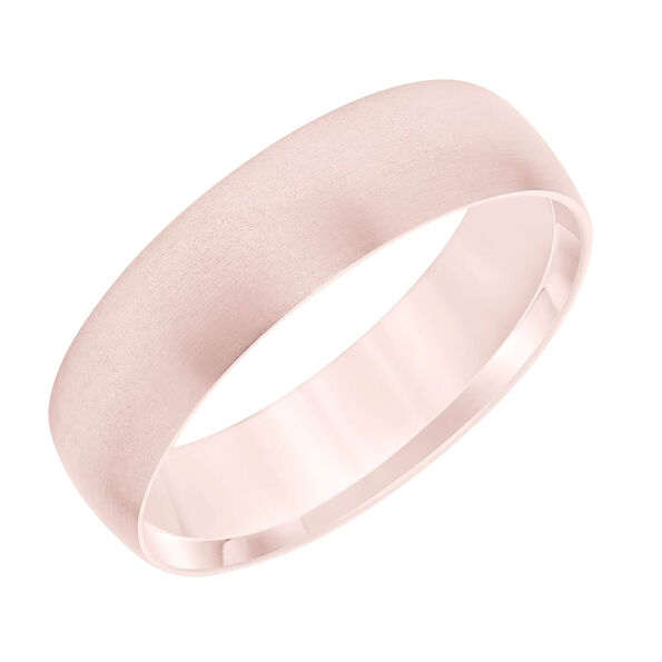 Gents Low Dome Flat Edge Carved Wedding Band, 14K Rose Gold