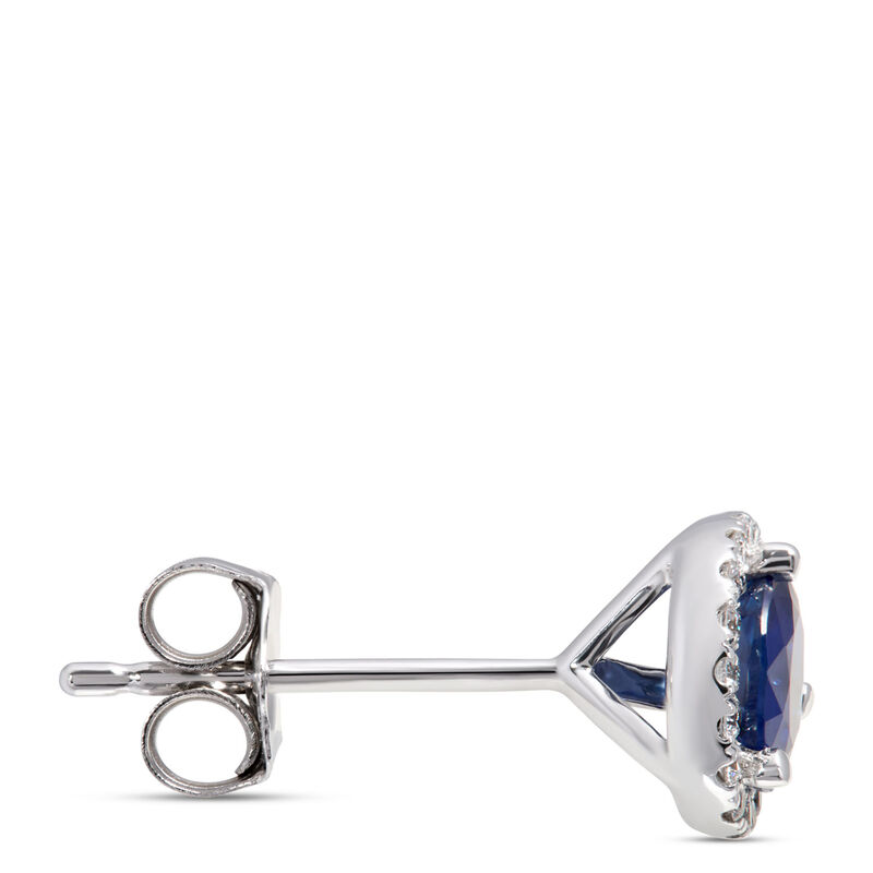 Classic Round Sapphire and Diamond Halo Studs, 14K White Gold image number 1