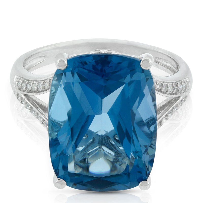 Cushion Blue Topaz & Diamond Ring in White Gold 14K