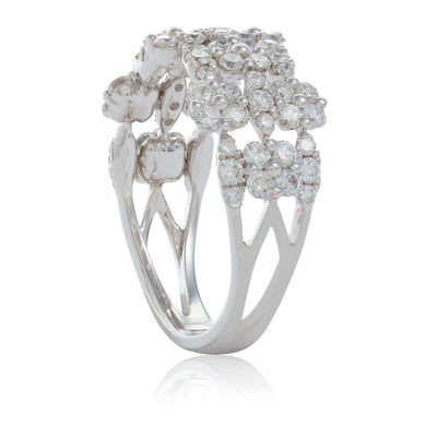 Cushion & Marquise Shaped Diamond Cluster 3-Row Band 14K