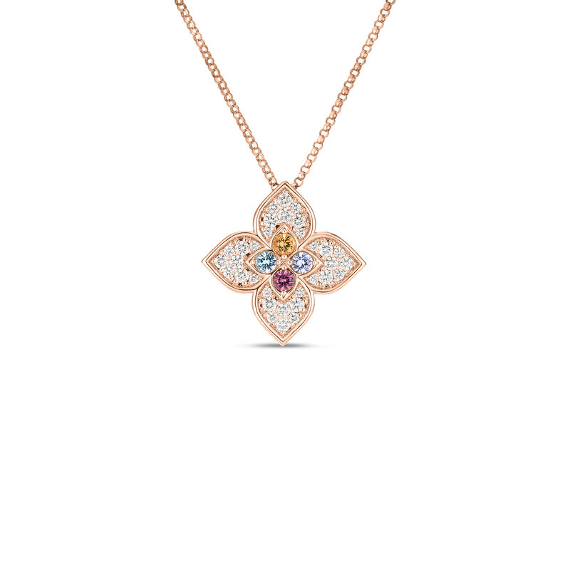 Roberto Coin 18K Rose Gold Venetian Princess Carnival Pave Diamond And Mixed Stones Large Flower Necklace image number 0