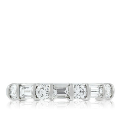 Baguette & Round Diamond Ring in Platinum, 3/4 ctw.
