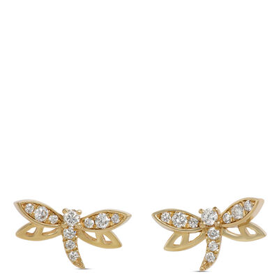Diamond Dragonfly Studs, 14K Yellow Gold