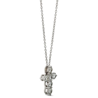 Classic Petit Cross Pendant Necklace with Round Diamonds, 1 Carat Total Weight, 14K White Gold