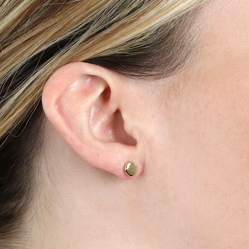 Flat Round Stud Earrings, 14K Yellow Gold image number 2