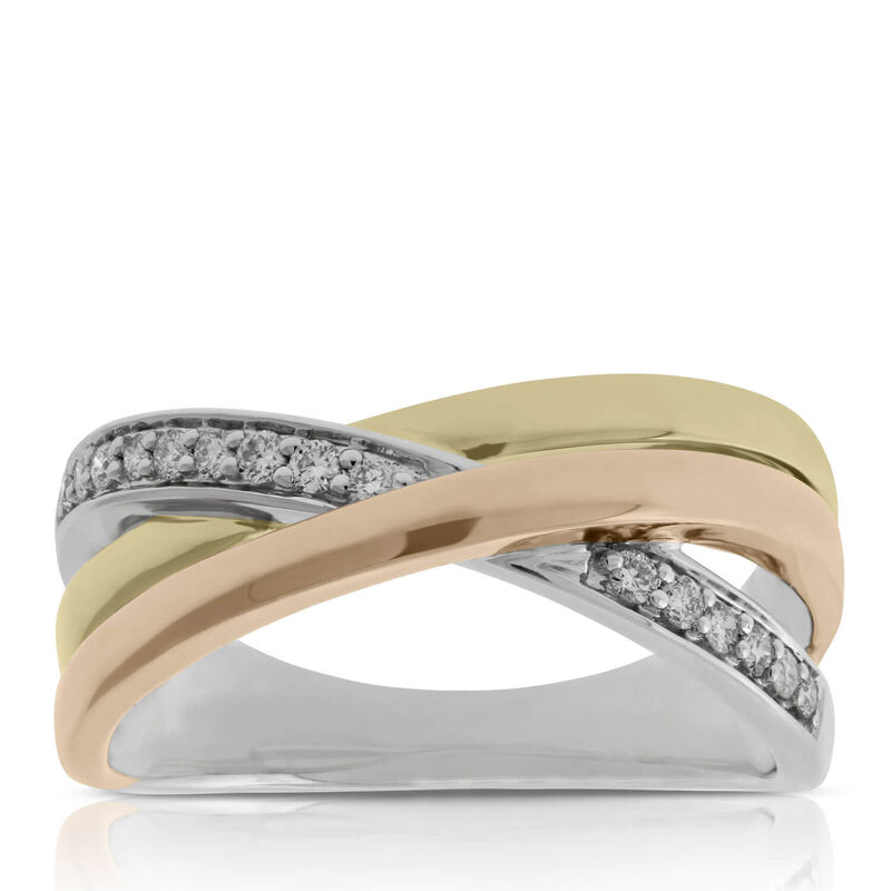 Tri-Color Crossover Diamond Band 14K image number 1