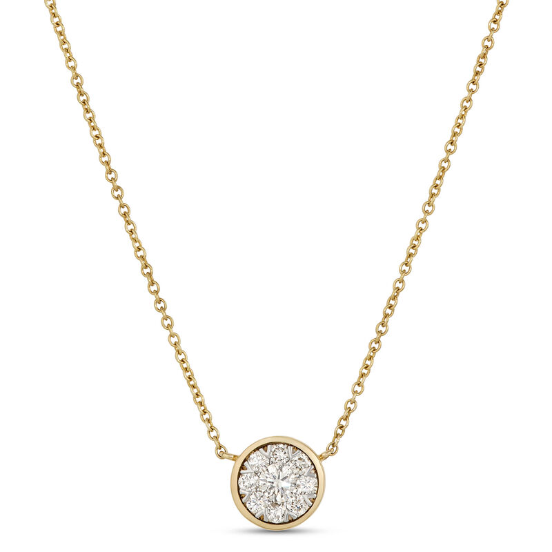 Bezel Set Diamond Cluster Pendant Necklace, 14K Yellow Gold image number 0
