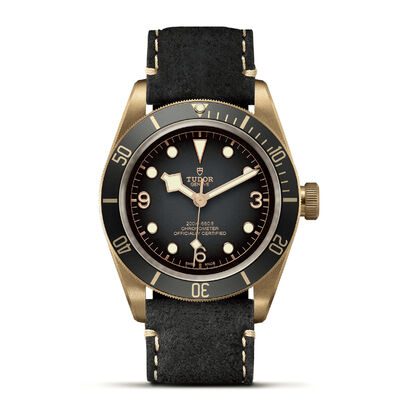 TUDOR Black Bay Watch Bronze Case Grey Dial Leather Strap, 43mm